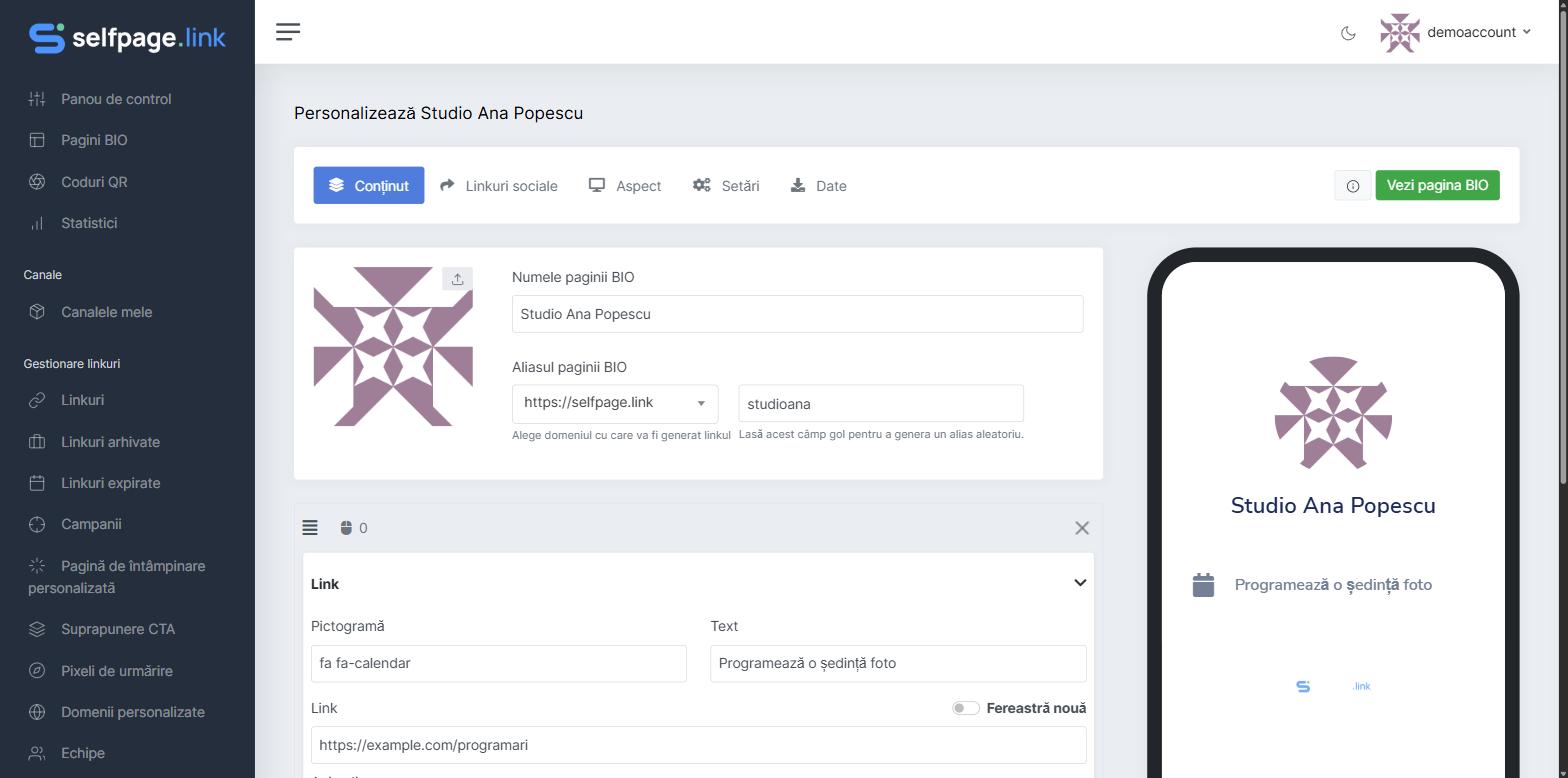 Blocul Link completat, cu previzualizarea actualizată în dreapta