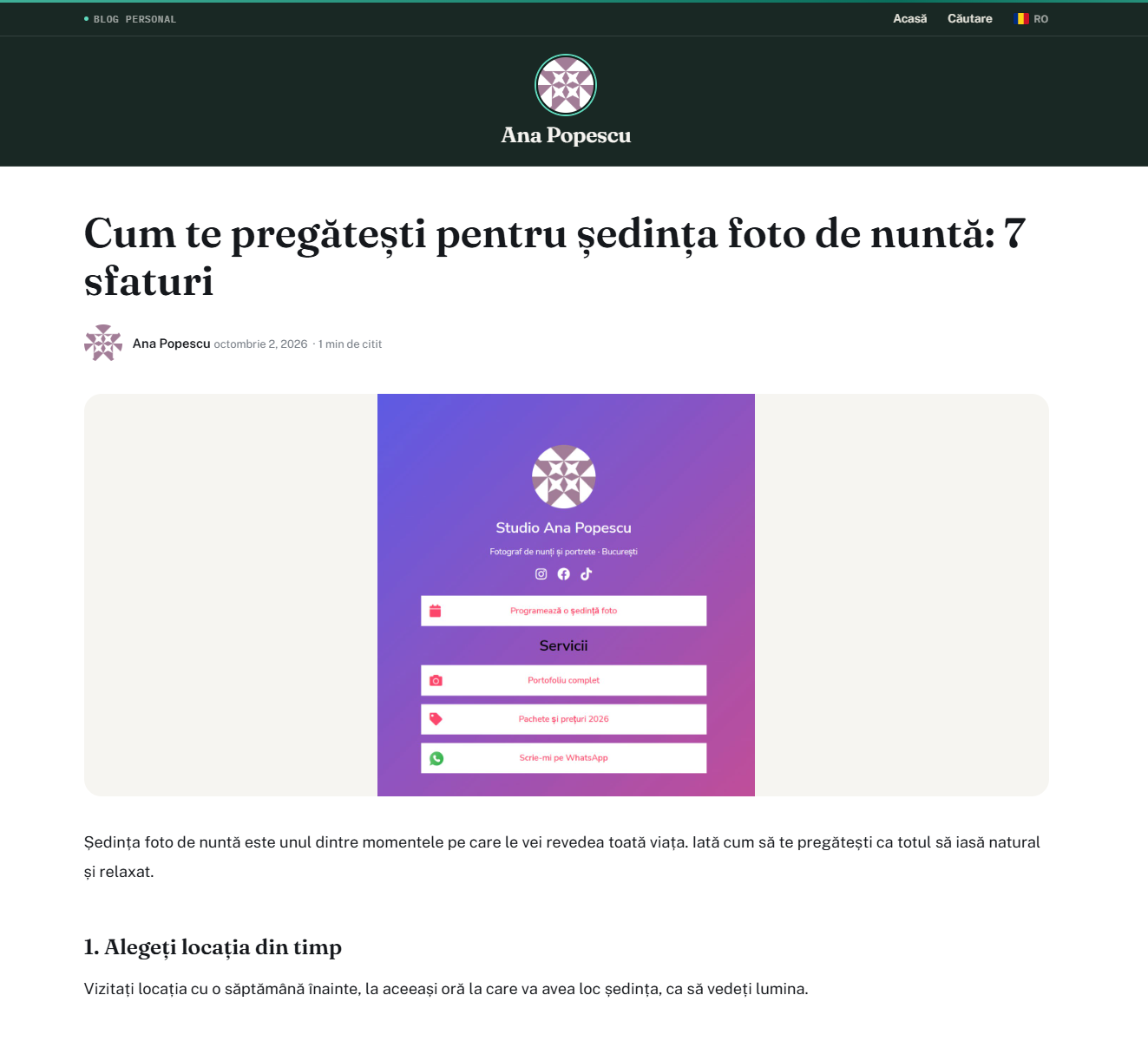 Pagina publică a unui articol cu titlul, autorul, data, timpul de citire și imaginea reprezentativă