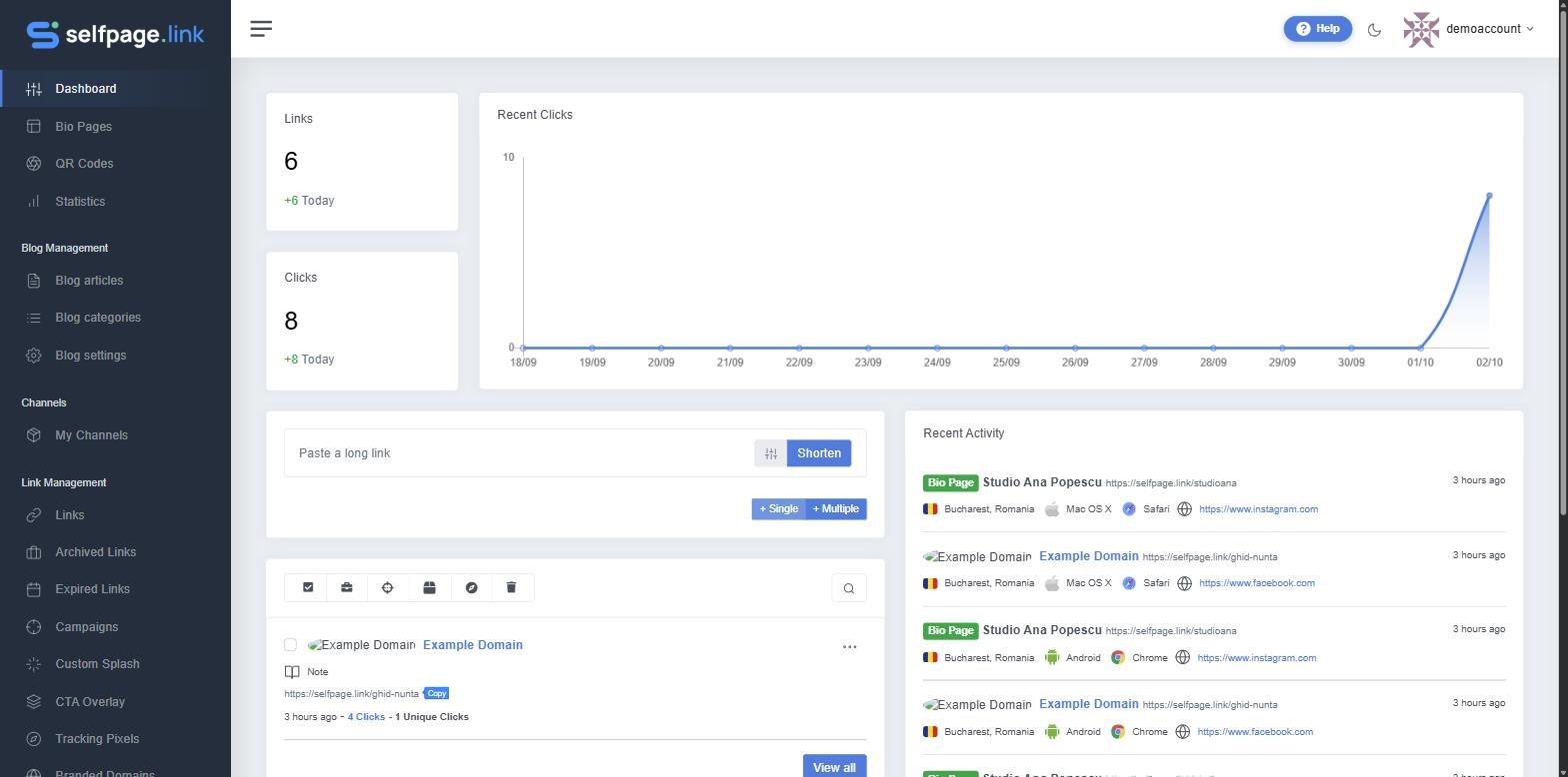 The Selfpage dashboard